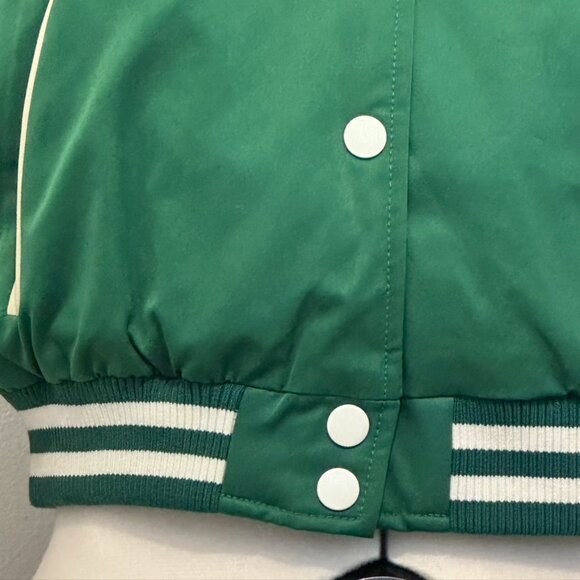 FOREVER 21 Jacket Cropped Varsity Letterman Baseball Bomber Sports Green Ivory S - Picture 5 of 15